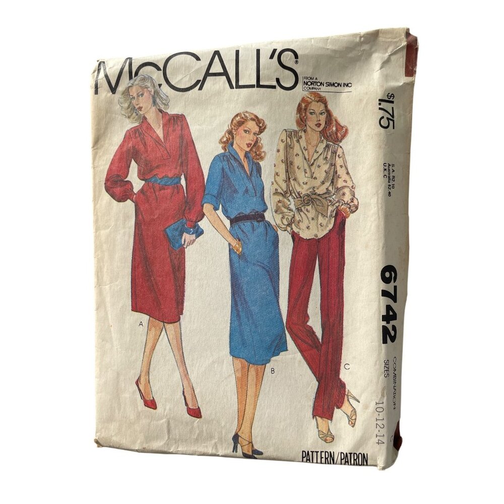70s McCalls 6742 Misses Dress Or Top Sewing Pattern Sizes 10 12 14 Vintage CUT